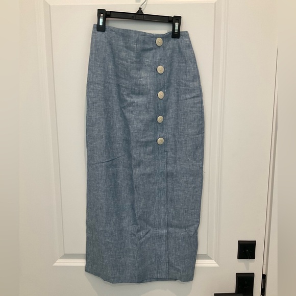 LOFT Chambray Linen Top & Button Trim Midi Skirt - Picture 2 of 3